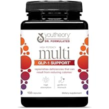 Youtheory High Potency Multi -150 Vegetarian Capsules 75 Day Suppy - GLP-1 Support Multivitamin with Vitamin D, C, Iron- Supports Energy, Immune & Metabolic Health* - Gentle on Stomach*