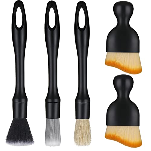 Firtink 5 PCS Car Detailing Brush Set Car Interior Detailing Brushes Auto Ultra-Soft Detail Cleaning Brush Dust Removal Brushes Tool for Interior/Exterior Automotive Trim Wheel Rim Engine
