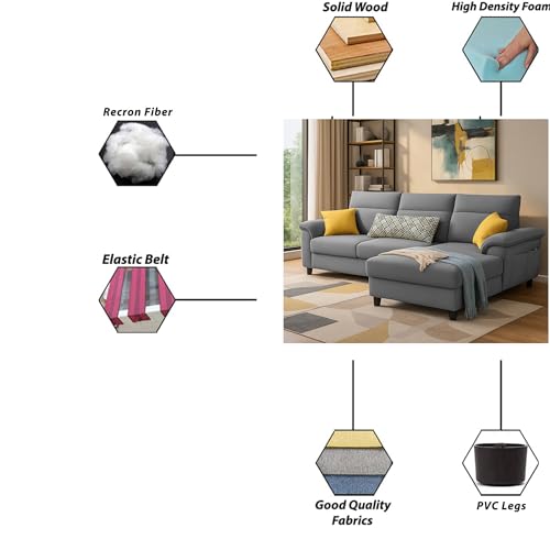 Image of Casaliving Seams RHS 4 Seater L Shape Sofa for Living Room (Dark Grey Fabric) Premium Fabric Sofa