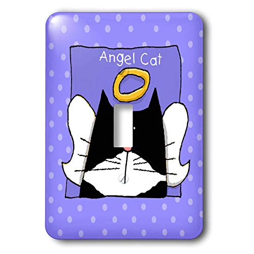 3dRose S. Fernleaf Designs Memorials Cats - Angel Tuxedo Cat Cute Cartoon Pet Loss Memorial - single toggle switch (lsp_36666_1)