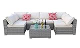 Do4U Patio Sofa 7-Piece Set Outdoor Furniture Sectional Wicker Rattan Sofa Beige Seat & Back Cushions, Garden Lawn Pool Backyard Outdoor Sofa Wicker Conversation Set