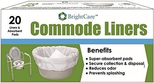 Commode Liners (20 Count) - Sanitary Bag Liners with Odor Reducing Absorbent Gelling Pad for Bedside Commode Pail Toilet - by BrightCare