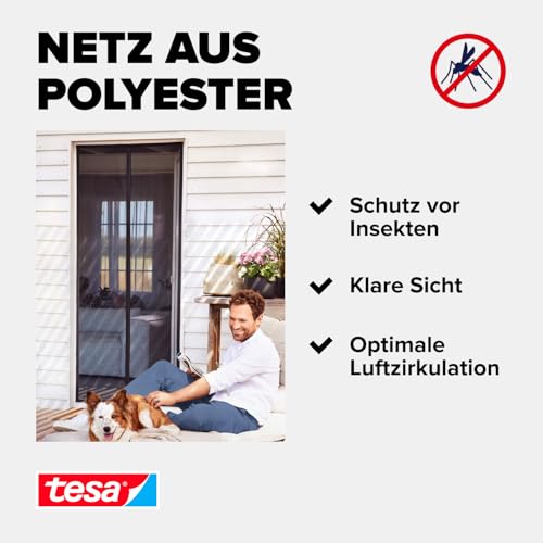 tesa INSECT STOP Magnetvorhang - selbstschließend - Insektenschutzvorhang mit Magneten für Balkon- und Terrassentüren - zur einfachen Montage ohne Bohren - 2,2 m x 1,0 m