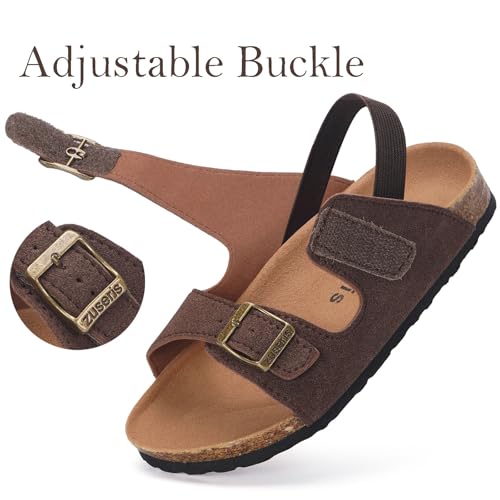 Image of ZUSERIS Kids Toddler Sandals Boys Girls Summer Slides | Soft Cork Footbed, Non-slip,Adjustable Straps,Comfort Suede Leather,Lightweight