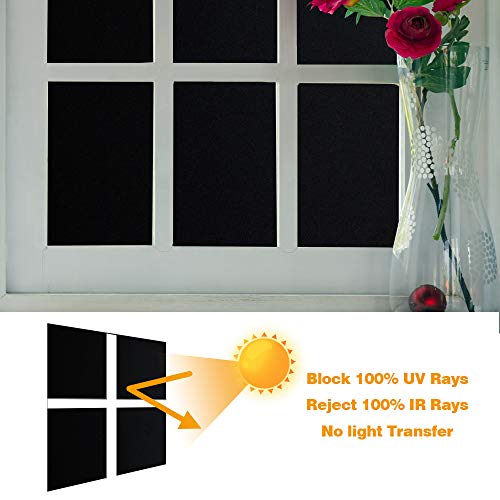 Static Cling Total Blackout Window Film 100% UV Blocking Window Darkening Film Black Opaque Privacy Window Tint Removable Plastic Glass Covering (17.7x78.7 inches)