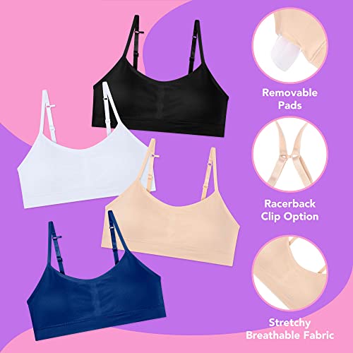 4 Pack Girls Padded Training Bras - Crop Cami Bras For Girls With Removable Padding #TOP1