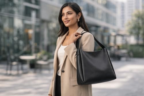 Image of PAVILONN Women Shoulder Purse Office Tote Work Handbag Structured Carry Bag with Large Capacity Travel Satchel Elegant Professional Ladies Fashion Accessory for College Shopping Everyday Use | Premium Leather Bags, Large Capacity Totes, Adjustable Strap Bag, Spacious Office Bags, Lightweight Lady Bag, Elegant Travel Bags