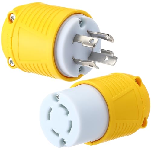 Tellegloww 2 Pcs 30amp Female Welder L14-30P Plug & L14-30R Receptacle RV Electrical Campers 4 Prong 125/250V Universal Plug and Receptacle with Easy Unplug Design, ETL Listed(Yellow)