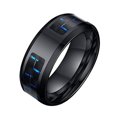 Bague acier inoxydable HIJONES bague homme noire avec fibre de carbone anti-rayures de 8mm