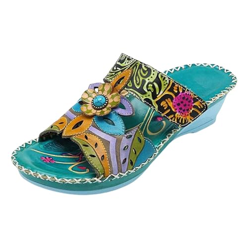 Sandales d'été pour femme orthopédiques confortables plante large chaussures orthopédiques légères ouvertes devant sandales Slip-On plage Mer Sandales avec compensées antidérapantes douces pantoufles