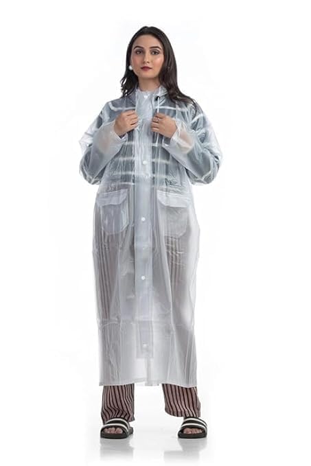 Women's Transparent Waterproof Raincoat with Hood, Full Length Reusable Rain Jacket, Lightweight EVA Rain Wear with Front Button Closure, Windproof Outdoor Rain Coat for Travel, Bike-image-31