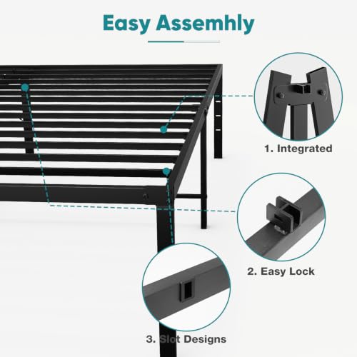 Image of OLIXIS 18 Inch Metal King Size Bed Frame | Under Bed Storage Space, Heavy Duty Sturdy Support Slats & Noise-Free, No Box Spring Needed, Easy Assembly