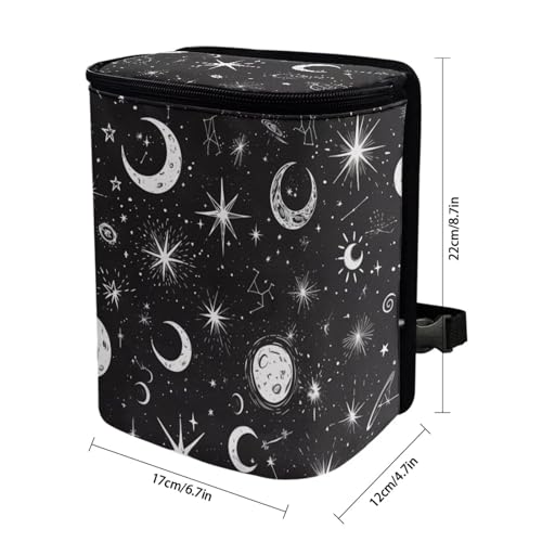 Image of Moon and Star Car Trash Can with Lid - Leak Proof Car Trash Bag Hanging Waterproof Garbage Can - Multipurpose Storage Container for Back Seat Road Trip, Black