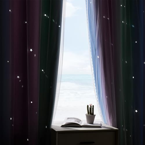 Image of XiDi Curtains for Bedroom Decor, Rainbow Green PurpleBlue52 /45 /1