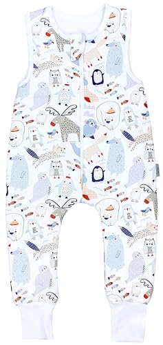 TupTam Schlafsack mit Beinen ohne Ärmel 2.5 TOG |Ganzjahr|, Wintertiere Blau Beige Elch Pinguin Robbe, 116-122