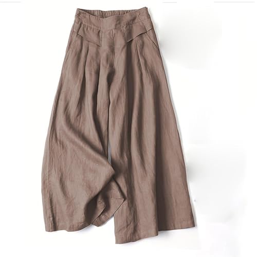 Women's Drawstring Elastic Waist Linen Blend Pants Loose Fit Palazzo Pants Beach Wide Leg Trouser with Pockets3