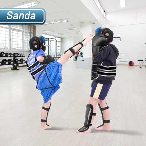 Image of Taekwondo Boxing Gear Set, Karate Sparring Gear Set Height Youth or Adults, Martial Arts Shin Guards /Chest Rib /Headgear /Mouthguards Guards Protective Gear Set