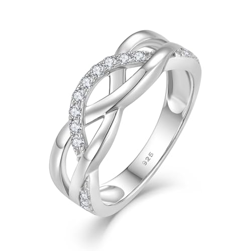 Infinity Celtic Knot Ring for Her 925 Sterling Silver Criss Cross Twisted Rings Cubic Zirconia Statement Anniversary Band Promise Ring for Her Size 5-10