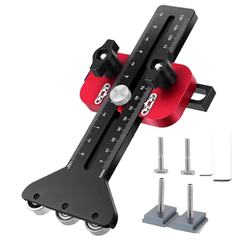 Guide de scie circulaire de table avec 3 roulettes – Butée de fraisage précise pour les coupes répétées, fente U 9,5 x 19 mm et fente en T 6 x 9 mm compatible avec les lattes en bois, les placages et