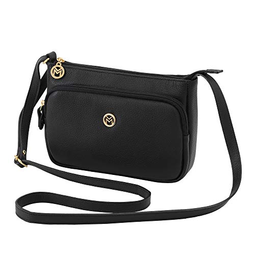 Bolsa Feminina Couro Alça Transversal Mariart Bolso Frontal Zíper Rosalina (Preto)