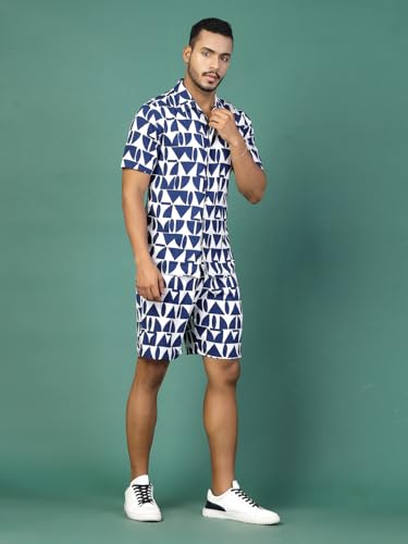 Image of Rigo Printed Co-Ord Set for Men's | Casual Shirt & Shorts Night Suit Set | Lounge-wear Nightdress Pajama Set for Men's | Night Wear, Beach Wear, Vacation Wear Outfit