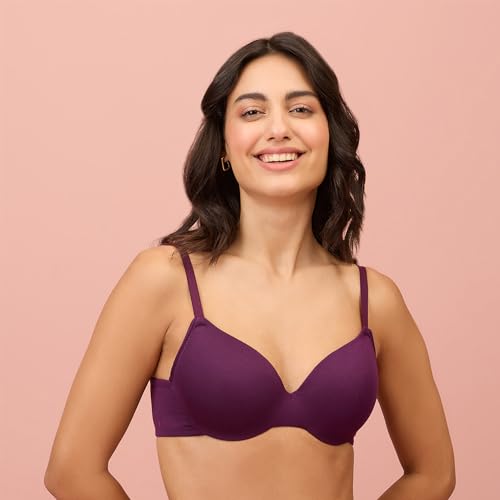 Image of NYKD NYB218 Modal Fabric Lightly Padded Wired T-Shirt Bra for Women Seamless Neckline Non Slip Shoulder Straps