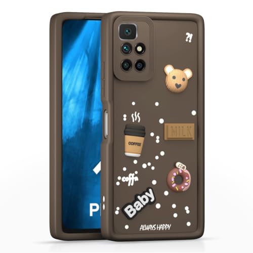 Image of Bintage Cute Fun Ball | Taddy Cartoon 3D Smiley Coffee Cup | Milk Donut | Full Camera Protection Back Cover Compatible for Redmi 10 Prime - Brown