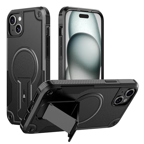 ONES Etui iPhone 14Plus / 15Plus, odporne na upadki MIL, podwójna ochrona, uchwyt z pierścieniem, MagSafe, mocowanie samochodowe, matowe etui ochronne
