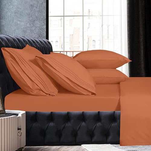 Image of Mocassi Twin XL Sheet Set - Luxury Hotel 1800 Premier Bedding Sheets & Pillowcases - Ultra Soft Breathable & Cooling Bed Sheets - Deep Pocket - Wrinkle Resistant - 4 Piece Set - Twin XL, Coral