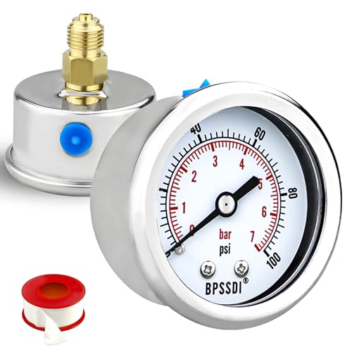 0-100 Psi Low Pressure Gauge, 2" Dial Size, 1/4 G Back Mount, Stainless Steel Case for Water Pressure Gauge Test for Water Pipe, HVAC(with Tape)