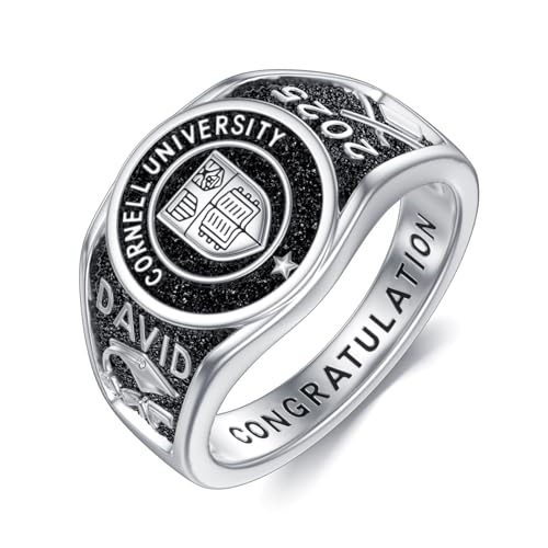 Personalied Mens Class Rings 10k/14k/18k/Sterling Silver High School College Class Ring Customized Pattern Class Of 2025 2026 Ring Graduation Gift for Men(With Gift Box)2