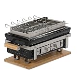 Ash & Ember 16-in Hibachi Tabletop Grill And Skewer Set, Ceramic Charcoal Grill, Stainless Steel Cooking Grate, Kabob Rack with 6 Stainless Steel Skewers, Adjustable Temp Control