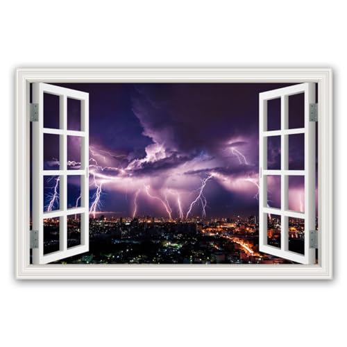 Fausse fenêtre tableaux éclair violet pour salon moderne | Décoration nature