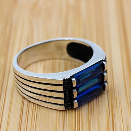 Natural Blue Sapphire Ring 925 Sterling Silver Mens Sapphire Ring Vintage Gemstone Jewelry Gift for Him Signet Rings for Men Wedding Band Mens3