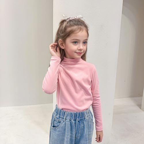 Image of Toddler Long Sleeve Shirt Girls White Turtleneck Thermal Tops Mock Neck Solid Tee Stretchy for Girls Boys Winter Wear