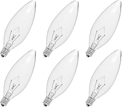 CYLYT 6-Pack E12 Candle Light Bulbs 40W Warm White 2500K Dimmable Chandelier Light Bulbs for Ceiling Fan Indoor B10 Clear Candelabra Bulbs