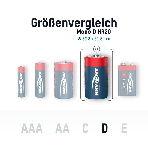 ANSMANN Alkaline Batterien Mono D LR20 1,5V, 4 Stück, langlebig & auslaufsicher, ideal für Radio, Modellbau, LED Taschenlampe, Spielzeug