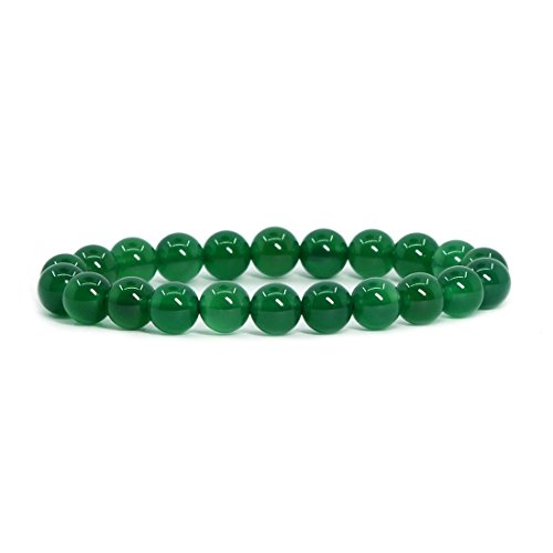Green Agate Gemstone 8mm Round Beads Stretch Bracelet 7 Inch Unisex