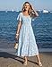 ZESICA Women‘s Summer Boho Floral Midi Dress 2026 Casual Short Sleeve Square Neck Flowy Beach Vacation Long Dress,Blue,Medium