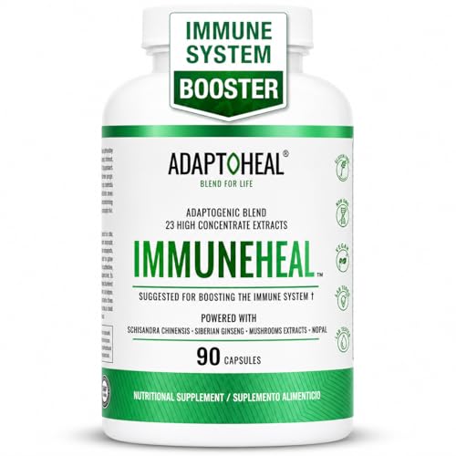 ADAPTOHEAL Immuneheal Immune System Support Supplement Adaptogenic Blend - 23 Concentrate Extracts with Reishi Ginseng & Astragalus Daily Wellness Support 90 Capsules