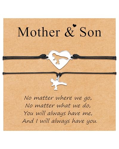 Image of YELUWA 2 Pcs Mother Daughter /Son Bracelets, Back to School Gift | First Day of School Gifts, Mothers Day Gifts, Lovely Charm Bracelets Set Mommy and Me Jewelry with Gift Box Wish Card