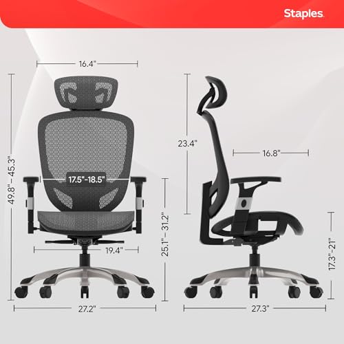 Image of STAPLES Ergonomic Task Chair, Mesh, Ergonomic, Lumbar Support, Swivel, Gray