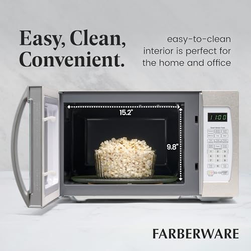 Farberware Countertop Microwave 1100 Watts, 1.3 cu ft - Smart Sensor Microwave Oven With LED Lighting and Child Lock - Perfect for Apartments and Dorms - Easy Clean Retro White, Platinum