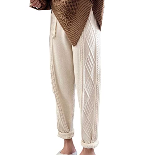 Pantalon de survêtement en tricot chaud beige keusyoi taille haute coupe ample en taille M