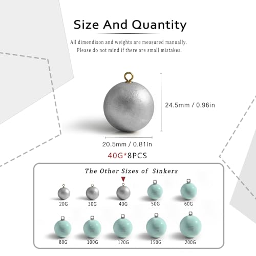 Image of ECOFT Lead Free Fishing Sinkers and Weights Coated Egg Sinkers Cannonball Sinkers Assorted Sizes 20g-200g in Bag and Fishing Weights Sinkers Assortment Box Drop Shot for Saltwater Freshwater