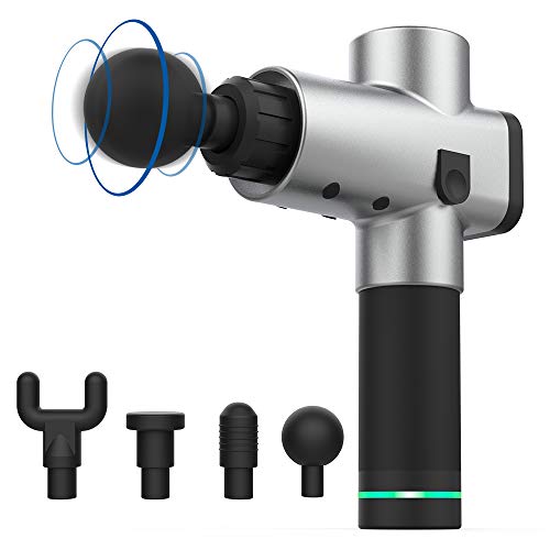 Preisvergleich Produktbild Rybozen Massagepistole,kabelloses wiederaufladbares Massagegerät für Tiefengewebe, tragbares Massagegerät, Massagekörper mit 4 Massageköpfen Silber