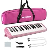 YAYUZEST 32 Keys Melodica Instrument, Soprano Melodica Air Piano Keyboard Pianica with 2 Soft Long Tubes, 2 Short Mouthpieces and Carrying Bag (Pink)