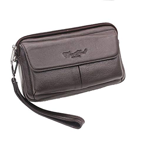 Sac à main portefeuille en cuir café avec dragonne pour affaires et voyage