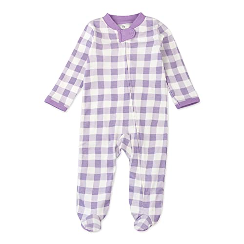 Image of HonestBaby Footed Sleep & Play Pajamas Organic Cotton for Infant Baby Girls (Last Chance), Painted Buffalo Purple, 0-3 Months