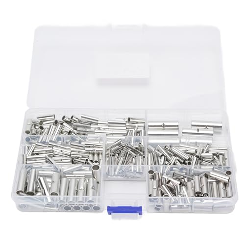 380PCS Non Insulated Butt Connectors Kit, Butt Splice Connectors Uninsulated Wire Tool for 26 to 6 AWG Wire Electrical, Seamless Barrels Crimp Splice Terminals